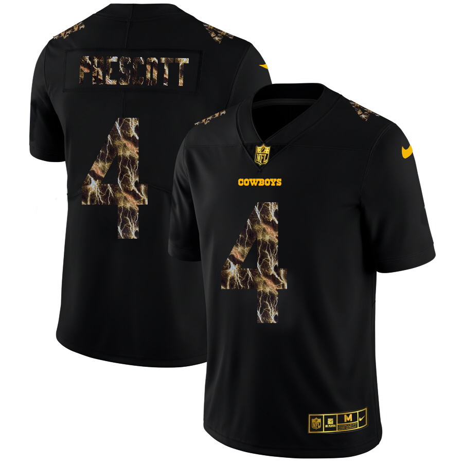 2020 Dallas Cowboys #4 Dak Prescott Men Black Nike Flocked Lightning Vapor Limited NFL Jersey